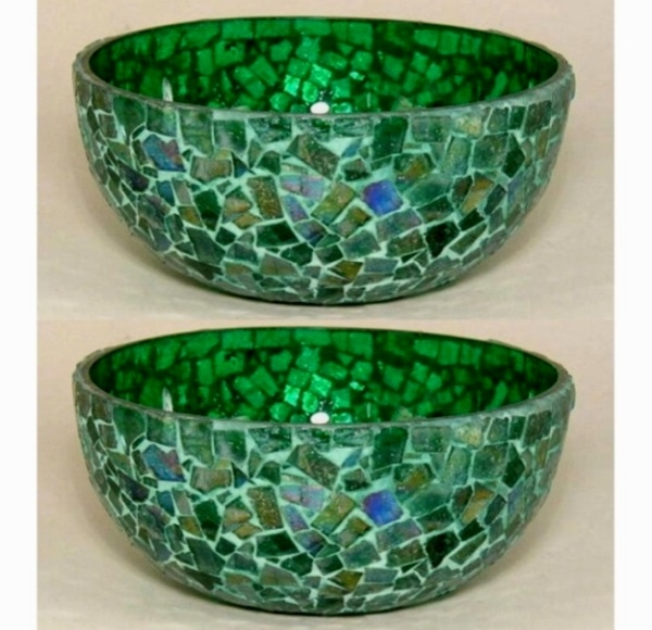 Picture of Green Mosaic Glass Bowl Green Chips Set/2 | 8"Dx3.5"H | Item No. 67102