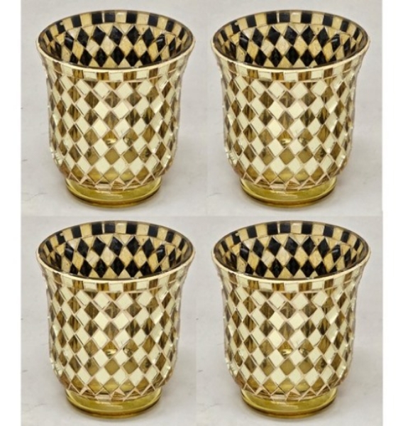 Picture of Votive Candle Holder Gold Mosaic Ring Bottom Set/4  | 3"Dx3.5"H | Item No. 46207