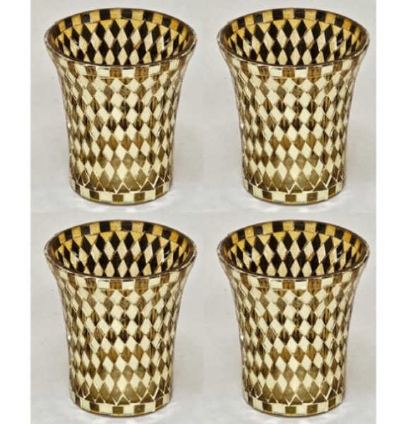 Picture of Votive Candle Holder Gold Mosaic Flare Top Set/4  | 3"Dx3.5"H | Item No. 46217