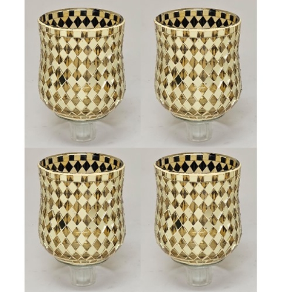 Picture of Peg Votive Candle Holder Mirror Mosaic Gold Set of 4  | 3"Dx4.25"H |  Item No.46264