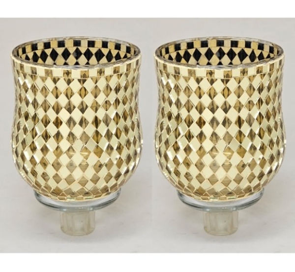 Picture of Peg Votive Candle Holder Mirror Mosaic Gold Set of 2  | 3.5"D x  5"H |  Item No.46263