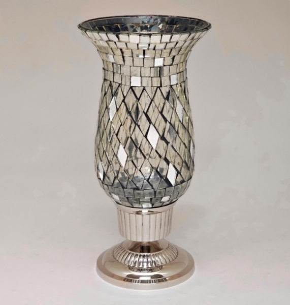 Picture of Nickle Plated on Brass Candle Holder & Mosaic Shade  | 5.5"Dx10.5"H |  Item No. K20603  