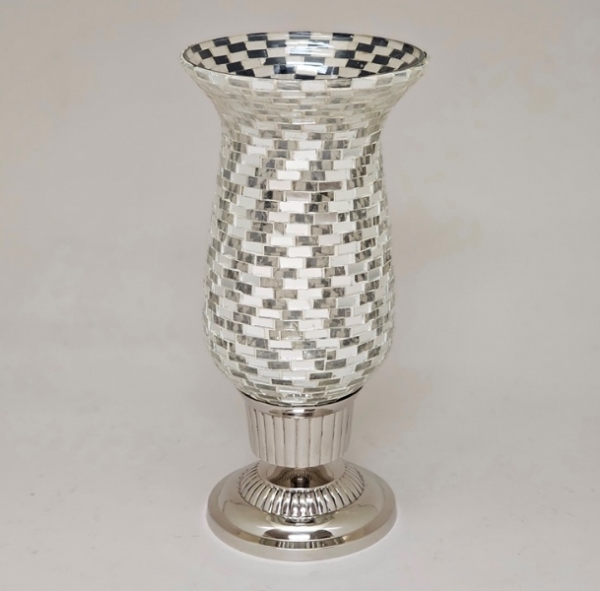 Picture of Nickle Plated on Brass Candle Holder & Mosaic Shade  | 5.5"Dx10.5"H |  Item No. K20606 