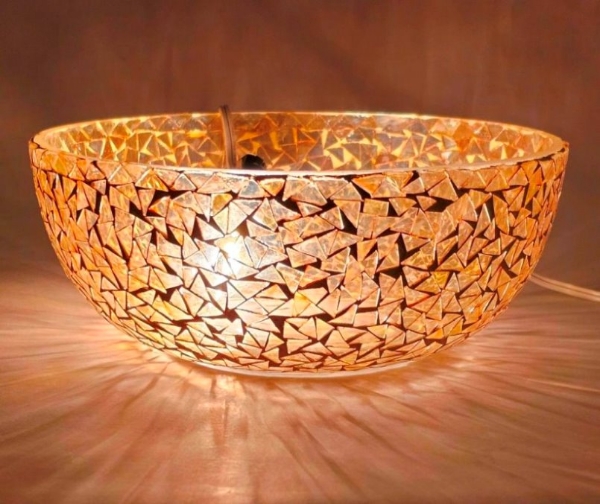 Picture of Bowl Mosaic Glass Gold Triangle Chips | 9"Dx4"H |  Item No. K66101