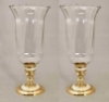 Picture of Brass Candle Holder Mother Of Pearl Inlay with Clear Glass Shade Set/2  | 6"Dx14"H |  Item No. 99554