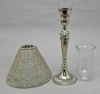 Picture of Candle Lamp Silver has Candle Holder,Bead Shade and Hurricane Glass  | 9"Dx20"H |  Item No. 99642