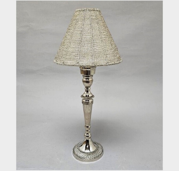 Picture of Candle Lamp Silver has Candle Holder,Bead Shade and Hurricane Glass  | 9"Dx20"H |  Item No. 99642