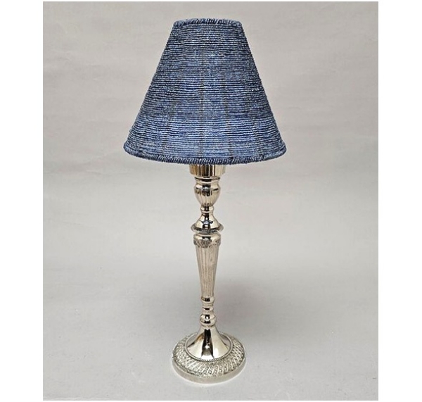 Picture of Candle Lamp Blue has Candle Holder, Bead Shade and Hurricane Glass  | 9"Dx20"H |  Item No. 99639