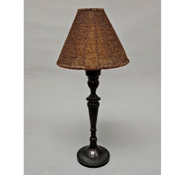 Picture of Candle Lamp Brown has Candle Holder, Bead Shade and Hurricane Glass  | 9"Dx20"H |  Item No. 99644