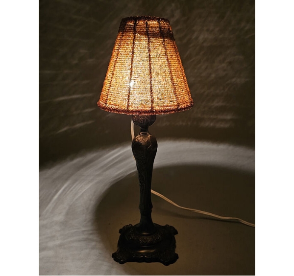 Picture of Candle Lamp Brown has Candle Holder, Glass Votive & Bead Shade | 5.5"Dx14.5"H |  Item No. 99648