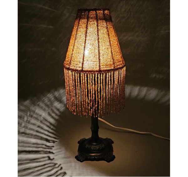 Picture of Candle Lamp Brown has Candle Holder, Glass Votive & Bead Shade | 5.5"Dx14.5"H |  Item No. 99649