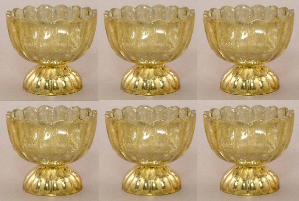 Picture of Gold Mercury Glass Bowl Dry Flower Arrangement Lotus Shape Set/6 | 3.5"Dx3"H | Item No. 16058