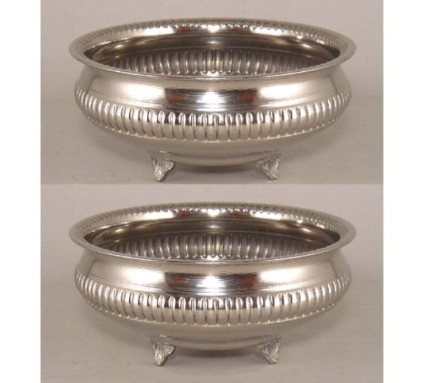 Picture of Compote Bowl Vase Nickel Plated Aluminum 3-Legs Ribbed Set/2 | 10.5"D x 4.5"H |  Item NO. 51384X  SOLD AS IS