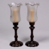 Picture of Bronze Patina on Brass Candle Holders Fluted & Fluted Clear Glass Shades Set/2  | 5.5"Dx16"H |  Item No. 76522