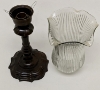 Picture of Bronze Patina on Brass Candle Holders Fluted & Fluted Clear Glass Shades Set/2  | 5.5"Dx16"H |  Item No. 76522