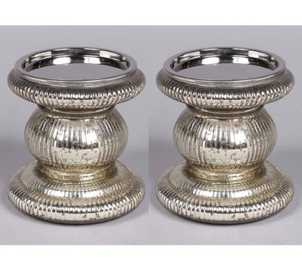 Picture of Silver  Candle Holder Mercury Glass for Pillar Candles Random Brown Spots Set/2 | 4"Dx6"H | Item No. 16063
