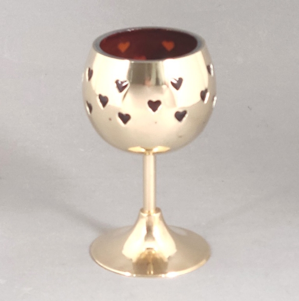 Picture of Set/4 Brass Votive Holder Heart Cutouts with Red Glass Liner | 3"Dx6"H | Item No. 90507