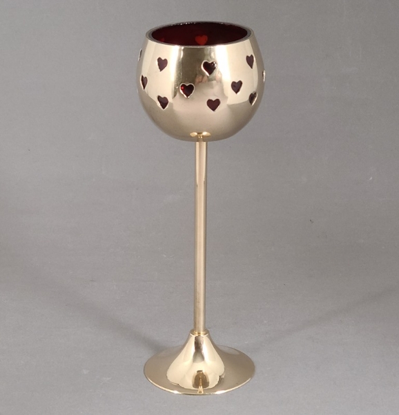 Picture of Set/4 Brass Votive Holder Heart Cutouts with Red Glass Liner | 3"Dx9"H | Item No. 90513