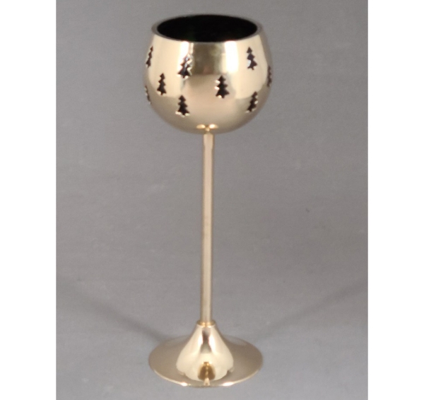 Picture of Set/4 Brass Votive Holder Tree Cutouts with Green Glass Liner | 3"Dx9"H | Item No. 90514