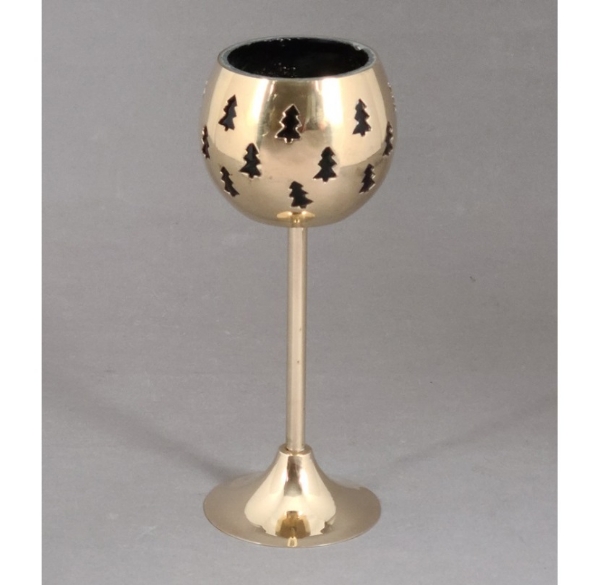 Picture of Set/4 Brass Votive Holder Tree Cutouts with Green Glass Liner | 3"Dx7.5"H | Item No. 90511