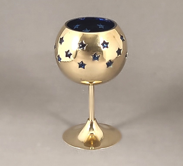 Picture of Set/4 Brass Votive Holder Star Cutouts with Blue Glass Liner | 4"Dx6"H | Item No. 90515