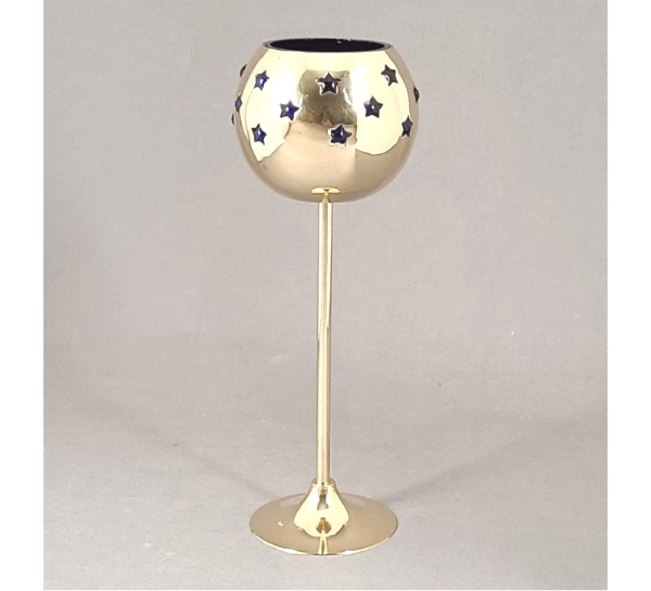 Picture of Set/4 Brass Votive Holder Star Cutouts with Blue Glass Liner | 4"Dx11"H | Item No. 90521