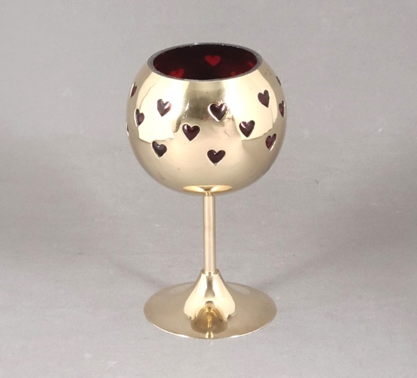 Picture of Set/4 Brass Votive Holder Heart Cutouts with Red Glass Liner | 4"Dx6"H | Item No. 90516