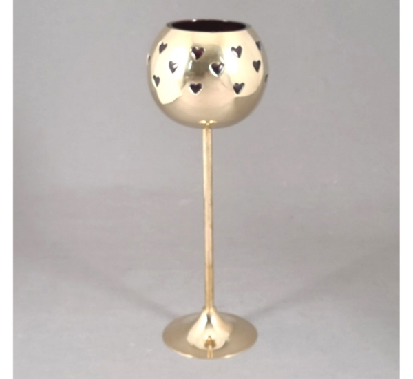 Picture of Set/4 Brass Votive Holder Heart Cutouts with Red Glass Liner | 4"Dx11"H | Item No. 90522