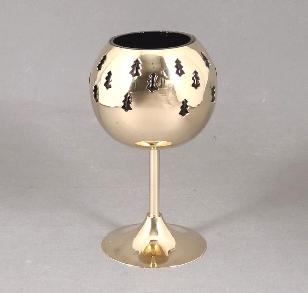 Picture of Set/4 Brass Votive Holder Tree Cutouts with Green Glass Liner | 4"Dx6"H | Item No. 90517