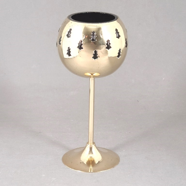 Picture of Set/4 Brass Votive Holder Tree Cutouts with Green Glass Liner | 4"Dx9"H | Item No. 90520