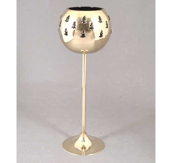 Picture of Set/4 Brass Votive Holder Tree Cutouts with Green Glass Liner | 4"Dx11"H | Item No. 90523