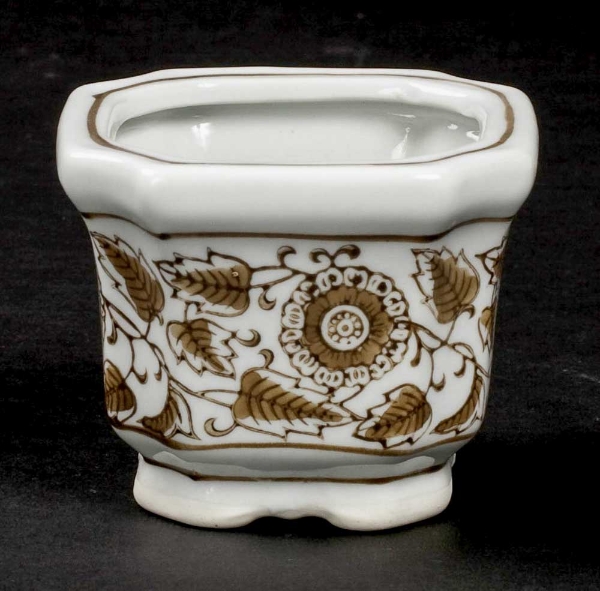 Picture of Set/6  White Ceramic Planter BROWN Floral Print Square  | 4"Wx3"H |  Item No. 71504