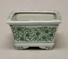 Picture of Set/4 White Ceramic Planter GREEN Floral Print Square | 6"W x 3.5"H |  Item No. 71313M
