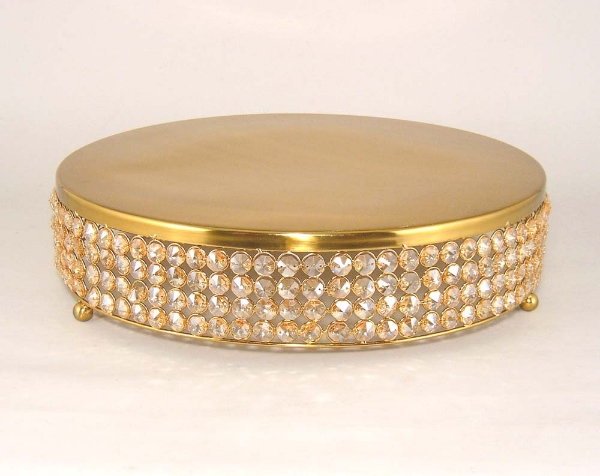 Picture of Gold Finish Metal Cake Stand 4-Rows of Honey Color Crystal Bead Border | 16"Dx4"H |  Item No. 16142