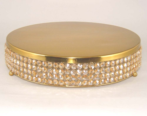 Picture of Cake Stand Gold Finish Metal 4-Rows of Honey Color Crystal Bead Border | 18"Dx4"H |  Item No. 16143 FREE SHIPPING