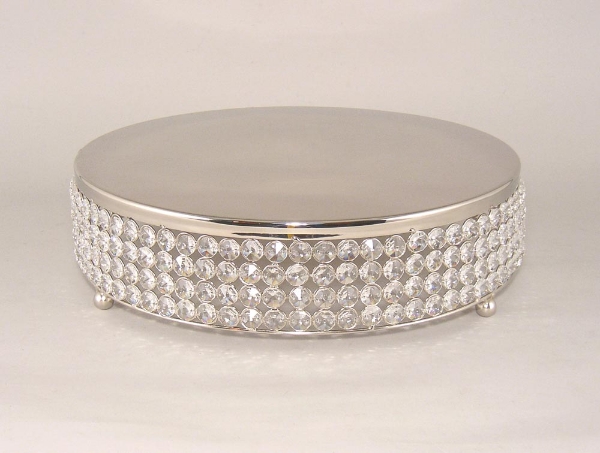 Picture of Cake Stand Nickel Finish Metal 4-Rows of Clear Crystal Bead Border | 14"Dx4"H |  Item No. 16161 FREE SHIPPING