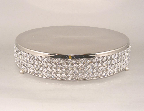 Picture of Cake Stand Nickel Finish Metal 4-Rows of Clear Crystal Bead Border | 16"Dx4"H |  Item No. 16162 FREE SHIPPING