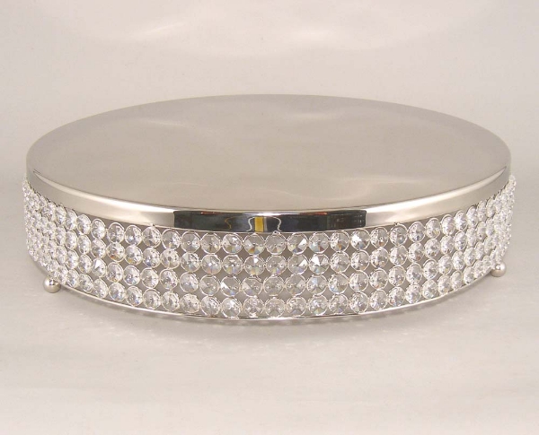 Picture of Cake Stand Nickel Finish Metal 4-Rows of Clear Crystal Bead Border | 18"Dx4"H |  Item No. 16163 FREE SHIPPING