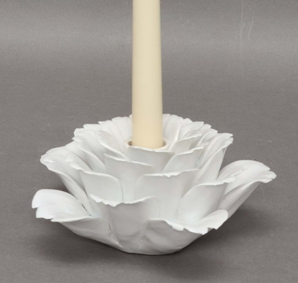 Picture of Set/4 White Ceramic Candle Holders Shaped Like Peony Flower with 25-Petals  | 5.75"Dx3"H |  Item No. 71001