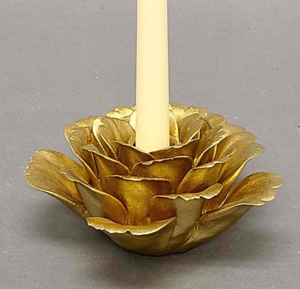 Picture of Set/4 Gold Ceramic Candle Holders Shaped Like Peony Flower with 25-Petals  | 5.75"Dx3"H |  Item No. 71041