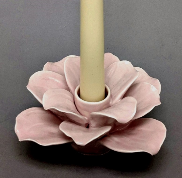 Picture of Set/4 Pink Ceramic Candle Holder Square shaped Flower with 12-Petals   | 4"Sq x 2.5"H |  Item No. 71012