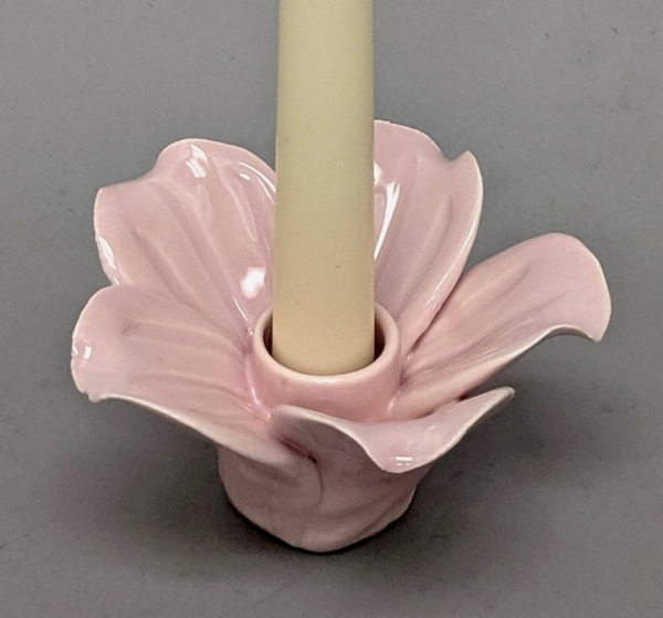 Picture of Set/4 Pink Ceramic Candle Holder Shaped like a Flower with 5-Petals  | 4"Sq x 2.5"H |  Item No. 71013