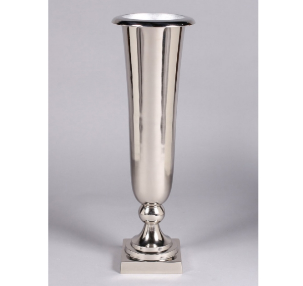 Picture of Imperfect Nickel Plated Aluminum Trumpet Vase  Square Base  | 7.75"Dx24"H |  Item No.22234X  SOLD AS IS