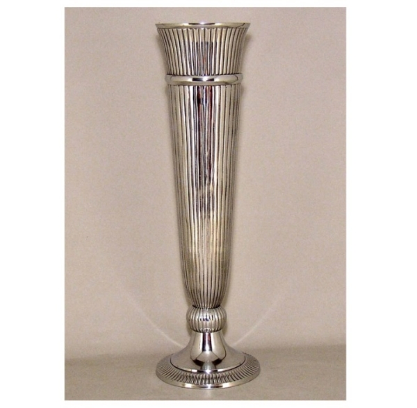 Picture of Polished Aluminum Trumpet Vase with Lines Floral Centerpiece | 7.5"Dx24"H |  Item No. 51603