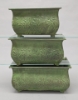 Picture of Green Patina on Brass Planter Rectangle Embossed Design 4-Legs  Nested Set /3  | 12"-14"-16"Long |  Item No. K78116