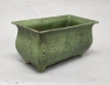 Picture of Green Patina on Brass Planter Rectangle Embossed Design 4-Legs  | 7.5"Wx14"Lx7"H |  Item No. K78116M