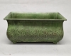 Picture of Green Patina on Brass Planter Rectangle Embossed Design 4-Legs  | 9"Wx16.5"Lx7.5"H |  Item No. K78116