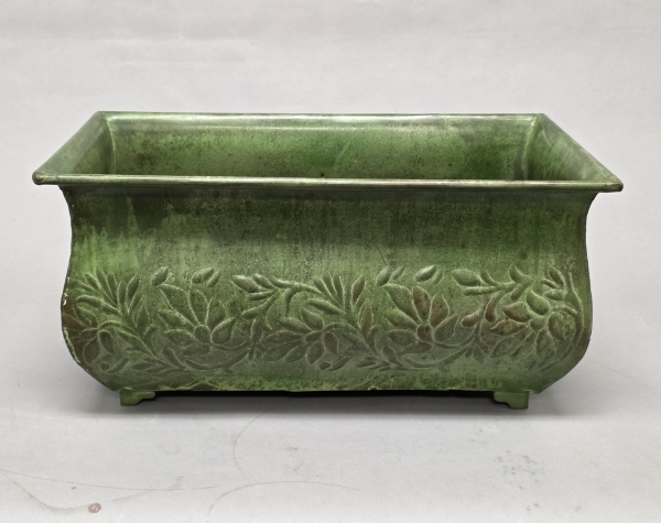 Picture of Green Patina on Brass Planter Rectangle Embossed Design 4-Legs  | 9"Wx16.5"Lx7.5"H |  Item No. K78116