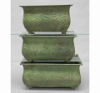 Picture of Green Patina on Brass Planter Rectangle Embossed Design 4-Legs  Nested Set /3  | 12"-14"-16"Long |  Item No. K78116
