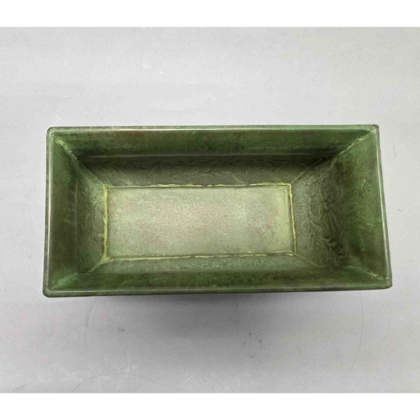 Picture of Green Patina on Brass Planter Rectangle Embossed Design 4-Legs  | 7.5"Wx14"Lx7"H |  Item No. K78116M